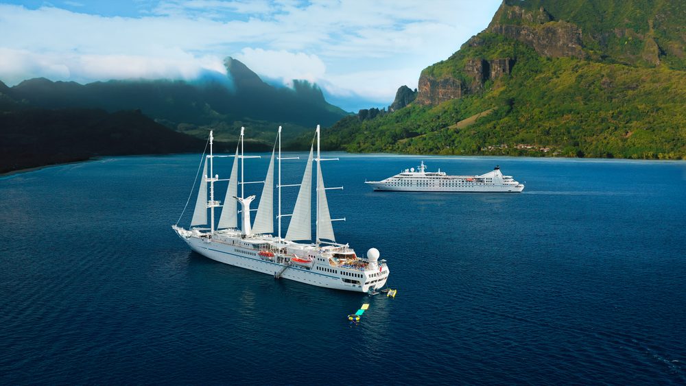 Windstar's Wind Star and Star Breeze anchored in Cook's Bay, Moorea